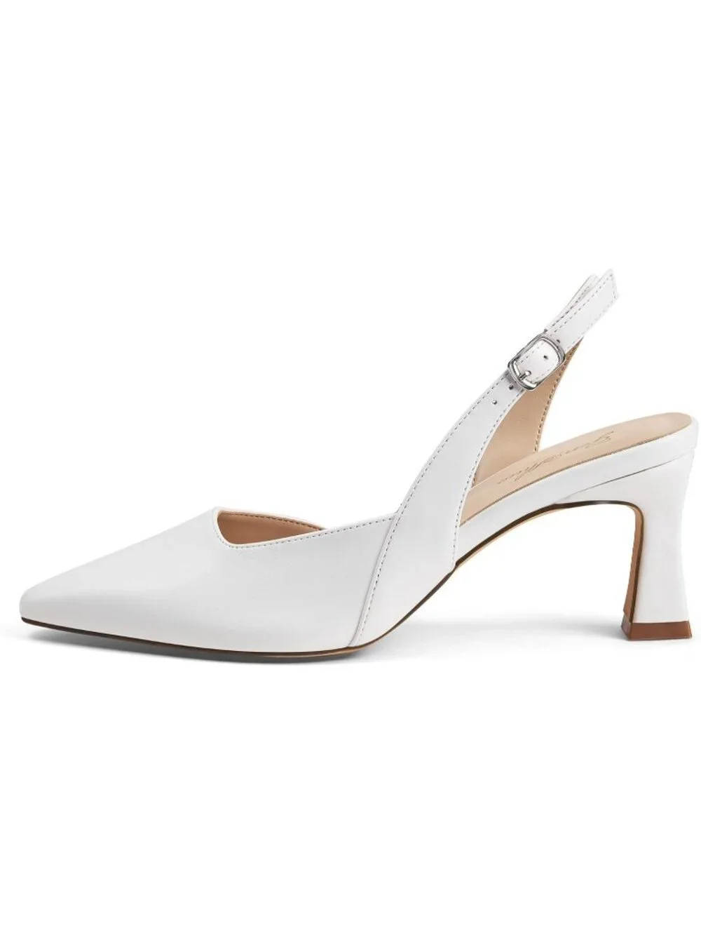 Womens All White Slingback Pump Pointed Closed Toe Elegant Low Kitten Heel Shoes